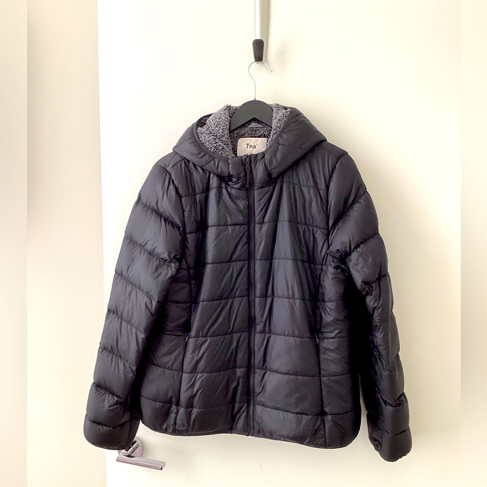 TNA Little Black Fuzzy Puffer Jacket - XL (PREMIUM GOOSE DOWN)
